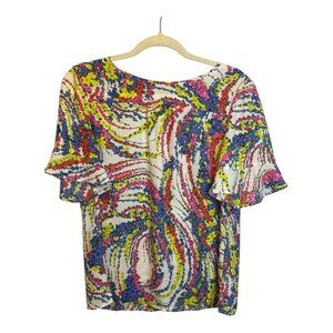 Talbots Blouse Women's Size Large‎ Petite Flutter Sleeves Floral Office Spring